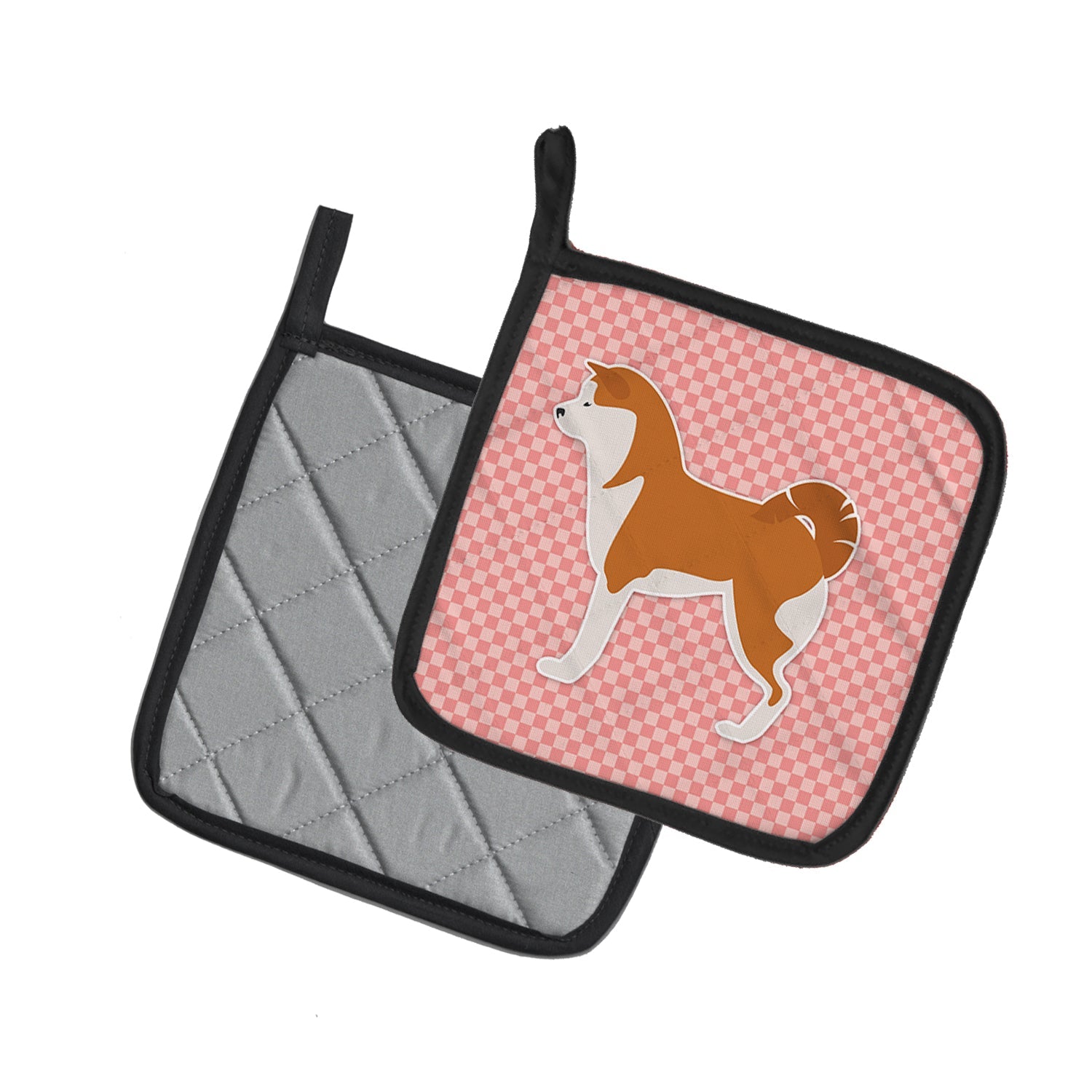 Akita Checkerboard Pink Pot Holder Set of 2 Heat Resistant Quilted Hot Pads 7.5 x 7.5 Inch, Insulated Kitchen Trivets for Cooking & Baking