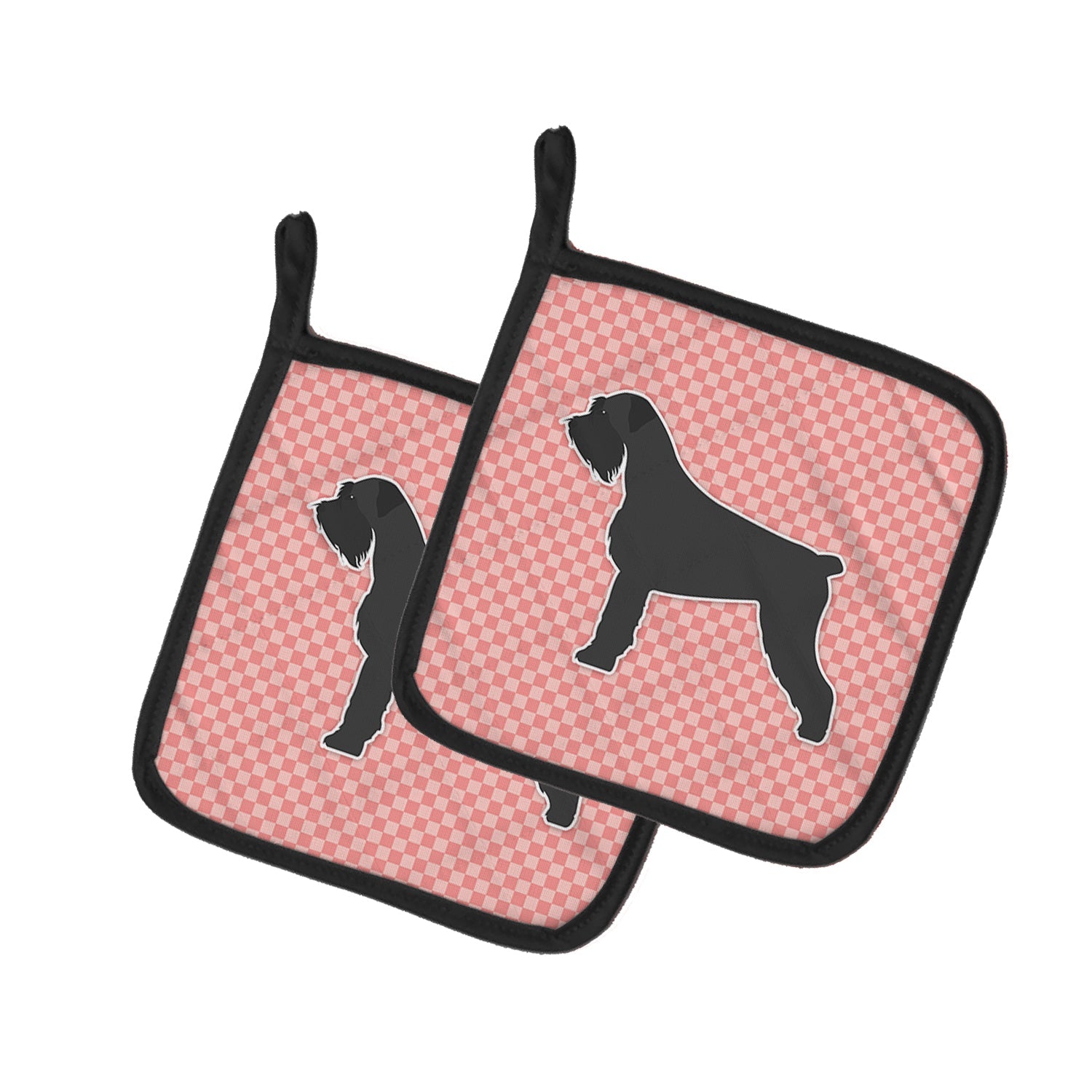 Giant Schnauzer Checkerboard Pink Pot Holder Set of 2 Heat Resistant Quilted Hot Pads 7.5 x 7.5 Inch, Insulated Kitchen Trivets for Cooking & Baking