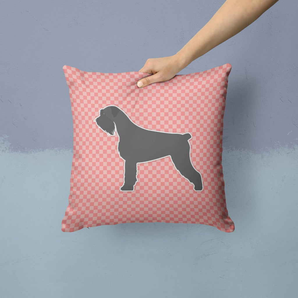 Giant Schnauzer Checkerboard Pink Decorative Throw Pillow 14x14 Indoor Outdoor Accent Cushion, Fabric Cover with Insert for Sofa, Bed, Porch & Living Room