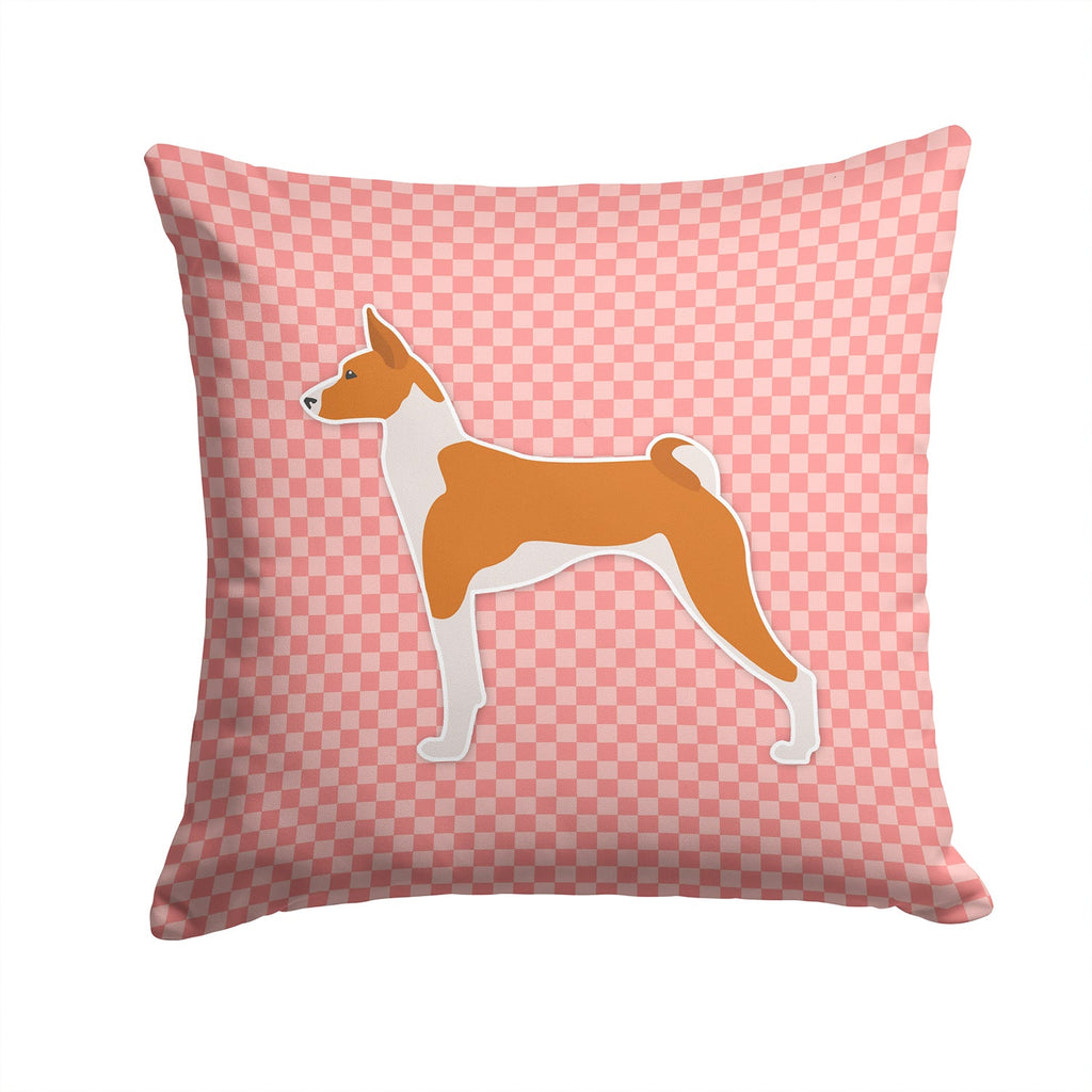 Basenji Checkerboard Pink Decorative Throw Pillow 14x14 Indoor Outdoor Accent Cushion, Fabric Cover with Insert for Sofa, Bed, Porch & Living Room