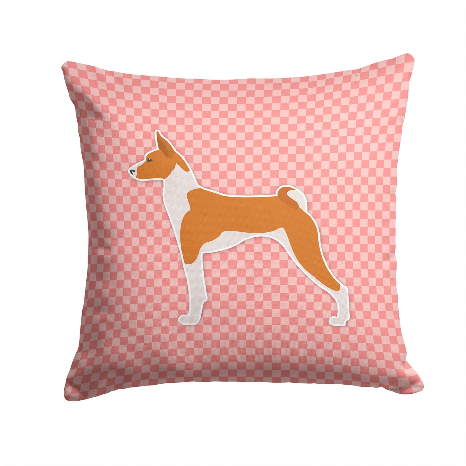 Basenji Checkerboard Pink Decorative Throw Pillow 14x14 Indoor Outdoor Accent Cushion, Fabric Cover with Insert for Sofa, Bed, Porch & Living Room