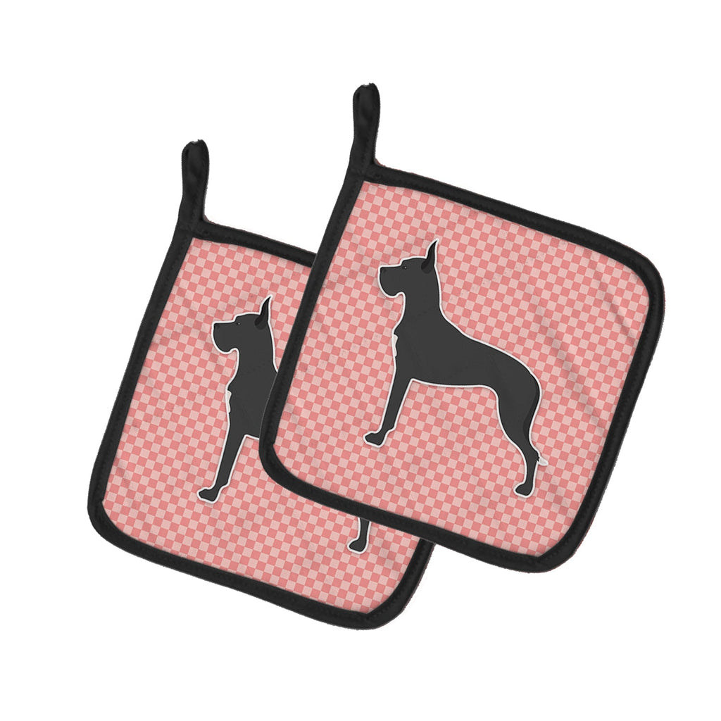 Great Dane Checkerboard Pink Pot Holder Set of 2 Heat Resistant Quilted Hot Pads 7.5 x 7.5 Inch, Insulated Kitchen Trivets for Cooking & Baking