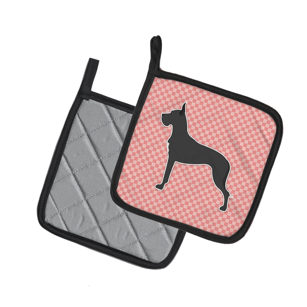 Great Dane Checkerboard Pink Pot Holder Set of 2 Heat Resistant Quilted Hot Pads 7.5 x 7.5 Inch, Insulated Kitchen Trivets for Cooking & Baking