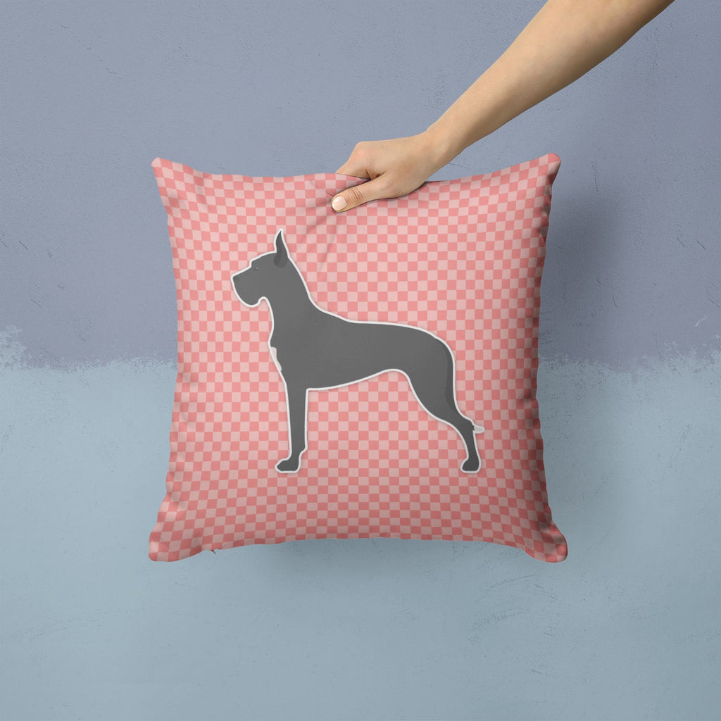 Great Dane Checkerboard Pink Decorative Throw Pillow 14x14 Indoor Outdoor Accent Cushion, Fabric Cover with Insert for Sofa, Bed, Porch & Living Room