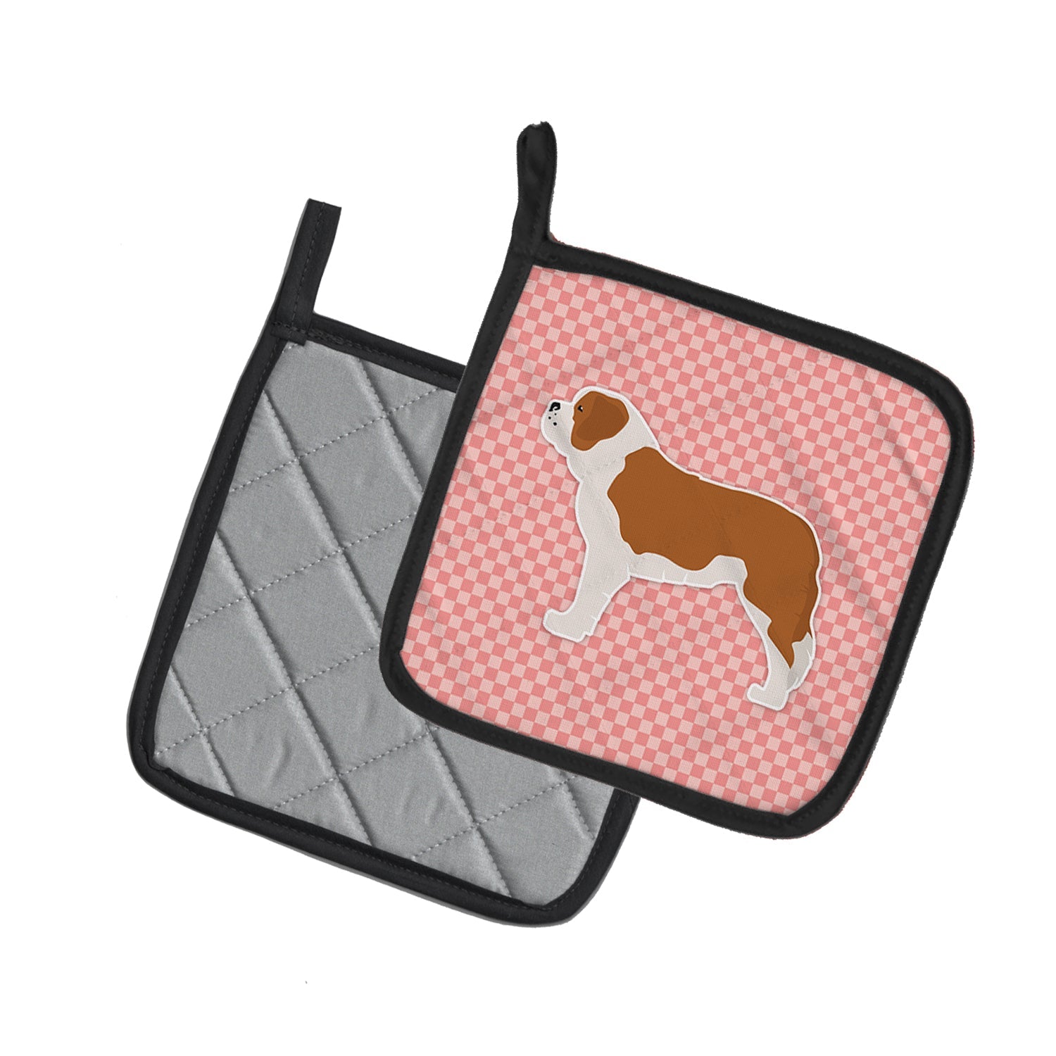 Saint Bernard Checkerboard Pink Pot Holder Set of 2 Heat Resistant Quilted Hot Pads 7.5 x 7.5 Inch, Insulated Kitchen Trivets for Cooking & Baking