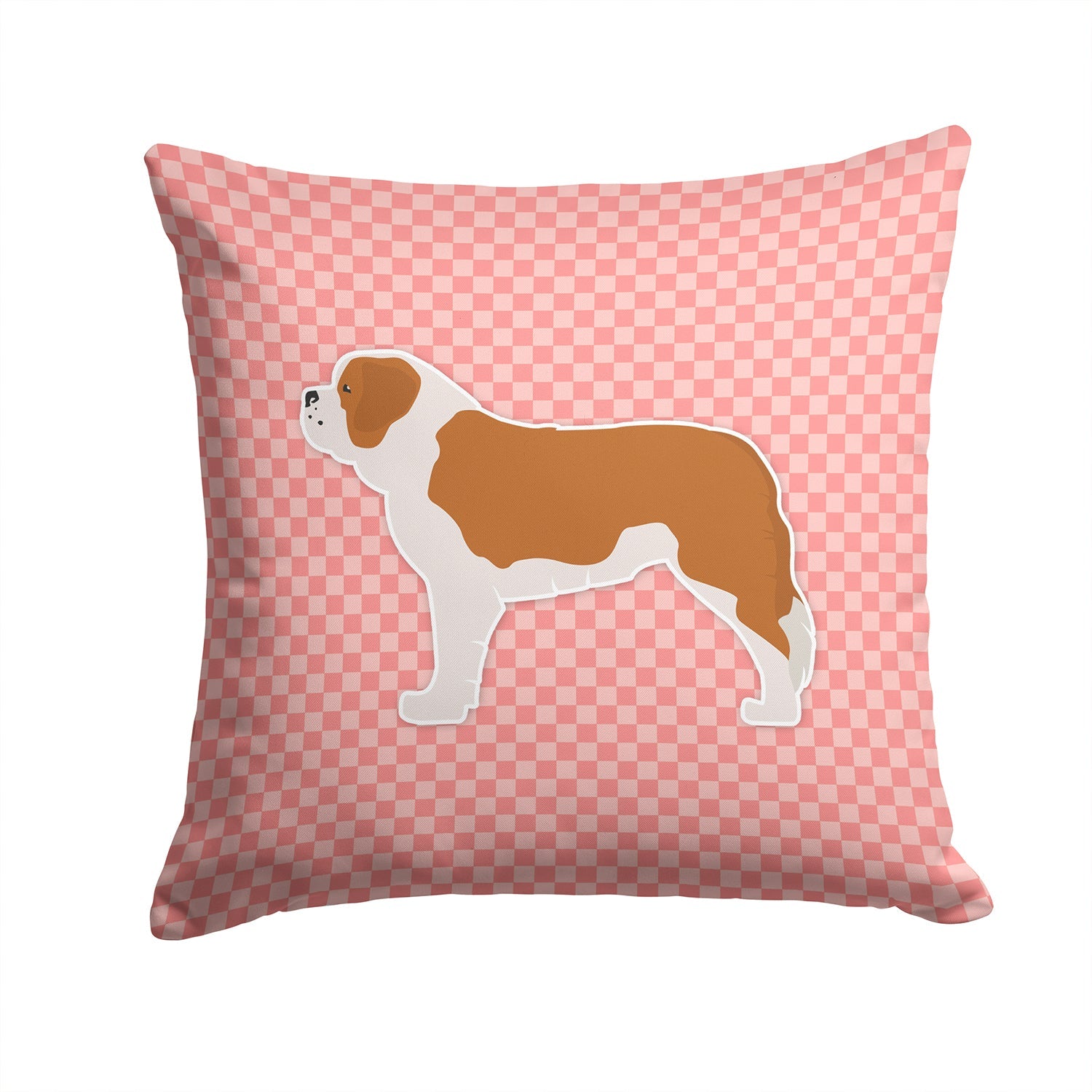 Saint Bernard Checkerboard Pink Decorative Throw Pillow 14x14 Indoor Outdoor Accent Cushion, Fabric Cover with Insert for Sofa, Bed, Porch & Living Room