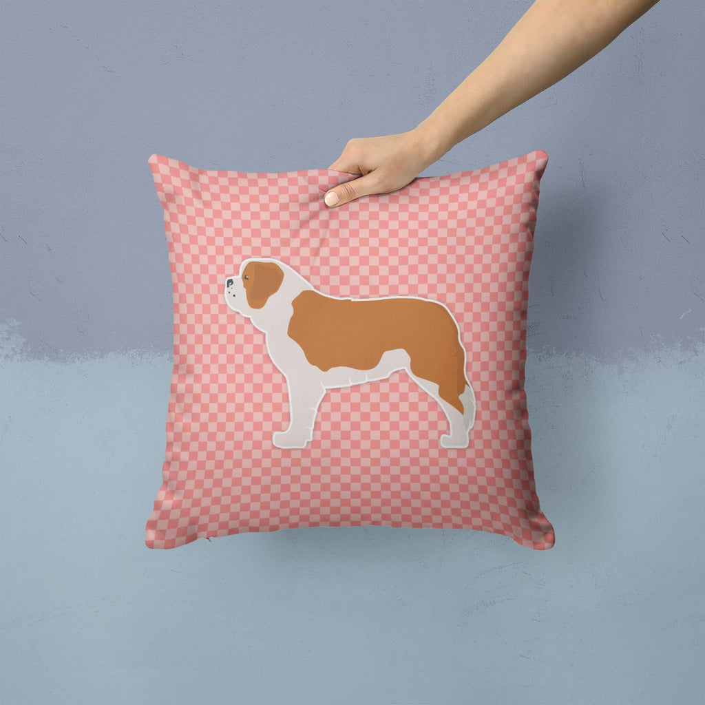 Saint Bernard Checkerboard Pink Decorative Throw Pillow 14x14 Indoor Outdoor Accent Cushion, Fabric Cover with Insert for Sofa, Bed, Porch & Living Room