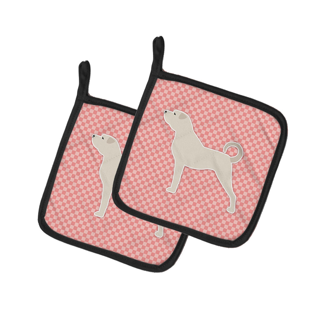 Anatolian Shepherd Checkerboard Pink Pot Holder Set of 2 Heat Resistant Quilted Hot Pads 7.5 x 7.5 Inch, Insulated Kitchen Trivets for Cooking & Baking