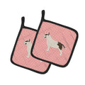 Bull Terrier Checkerboard Pink Pot Holder Set of 2 Heat Resistant Quilted Hot Pads 7.5 x 7.5 Inch, Insulated Kitchen Trivets for Cooking & Baking