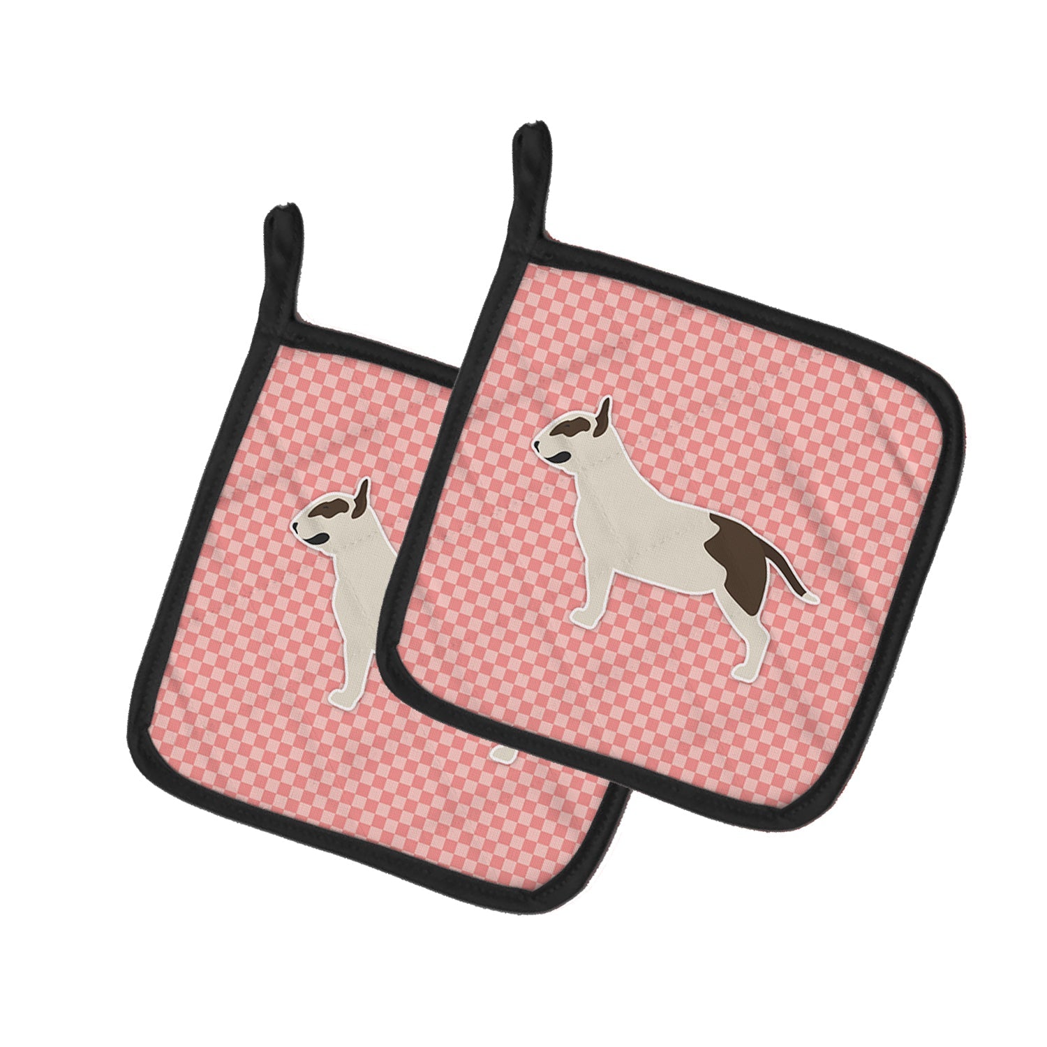 Bull Terrier Checkerboard Pink Pot Holder Set of 2 Heat Resistant Quilted Hot Pads 7.5 x 7.5 Inch, Insulated Kitchen Trivets for Cooking & Baking
