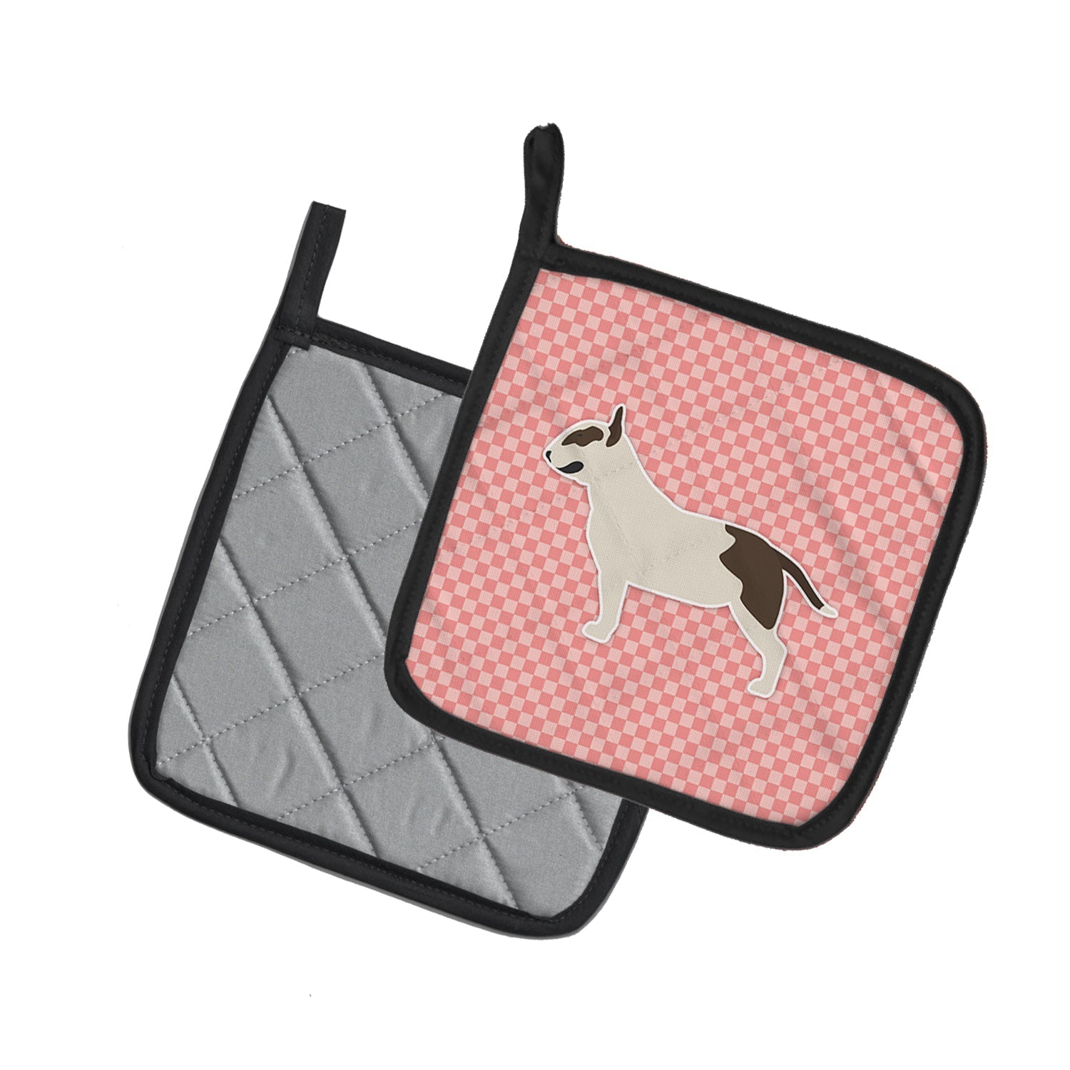 Bull Terrier Checkerboard Pink Pot Holder Set of 2 Heat Resistant Quilted Hot Pads 7.5 x 7.5 Inch, Insulated Kitchen Trivets for Cooking & Baking