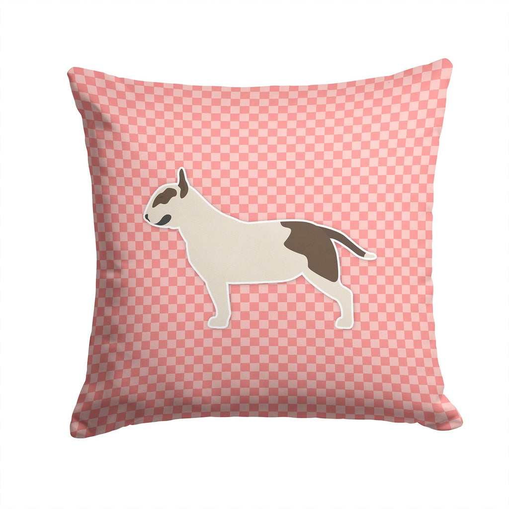 Bull Terrier Checkerboard Pink Decorative Throw Pillow 14x14 Indoor Outdoor Accent Cushion, Fabric Cover with Insert for Sofa, Bed, Porch & Living Room