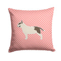 Bull Terrier Checkerboard Pink Decorative Throw Pillow 14x14 Indoor Outdoor Accent Cushion, Fabric Cover with Insert for Sofa, Bed, Porch & Living Room