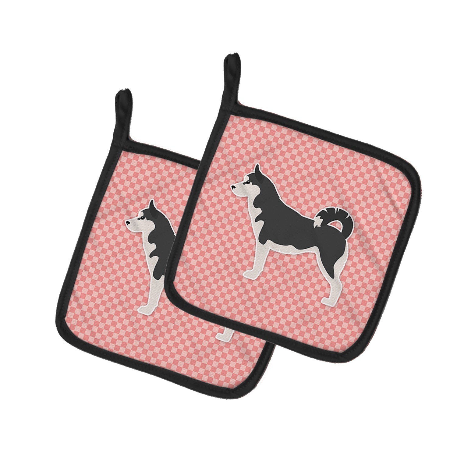 Siberian Husky Checkerboard Pink Pot Holder Set of 2 Heat Resistant Quilted Hot Pads 7.5 x 7.5 Inch, Insulated Kitchen Trivets for Cooking & Baking