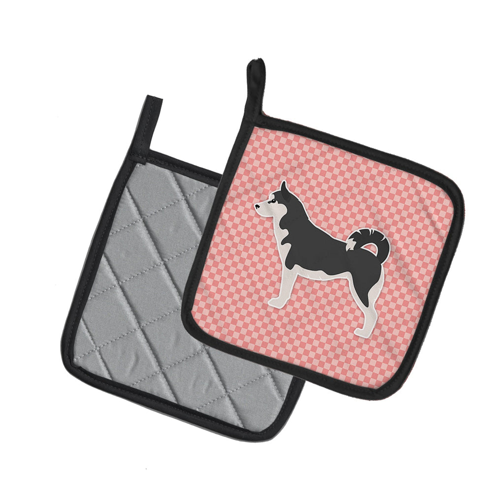 Siberian Husky Checkerboard Pink Pot Holder Set of 2 Heat Resistant Quilted Hot Pads 7.5 x 7.5 Inch, Insulated Kitchen Trivets for Cooking & Baking