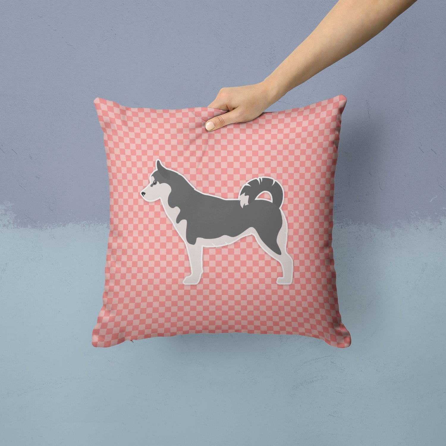 Siberian Husky Checkerboard Pink Decorative Throw Pillow 14x14 Indoor Outdoor Accent Cushion, Fabric Cover with Insert for Sofa, Bed, Porch & Living Room