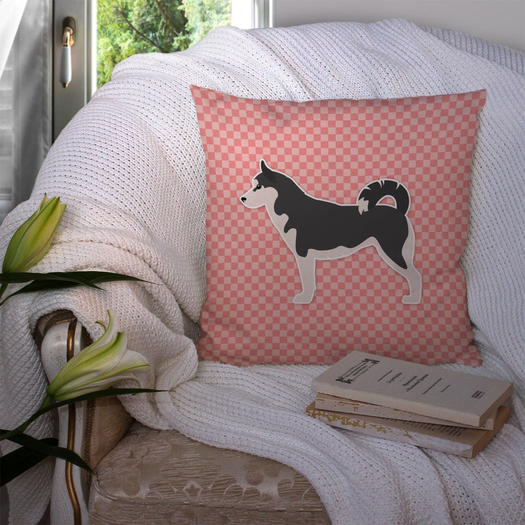 Siberian Husky Checkerboard Pink Decorative Throw Pillow 14x14 Indoor Outdoor Accent Cushion, Fabric Cover with Insert for Sofa, Bed, Porch & Living Room
