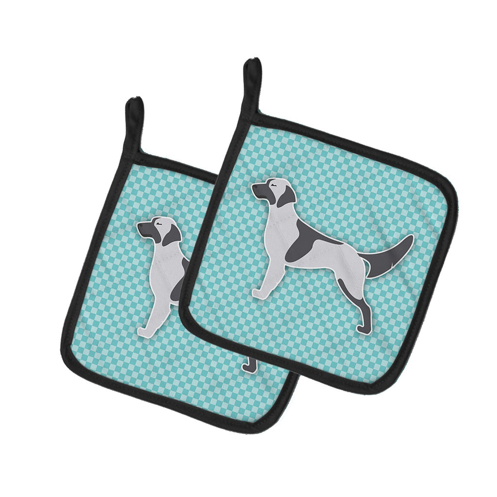 English Setter  Checkerboard Blue Pot Holder Set of 2 Heat Resistant Quilted Hot Pads 7.5 x 7.5 Inch, Insulated Kitchen Trivets for Cooking & Baking