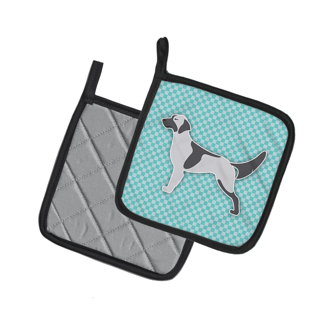 English Setter  Checkerboard Blue Pot Holder Set of 2 Heat Resistant Quilted Hot Pads 7.5 x 7.5 Inch, Insulated Kitchen Trivets for Cooking & Baking