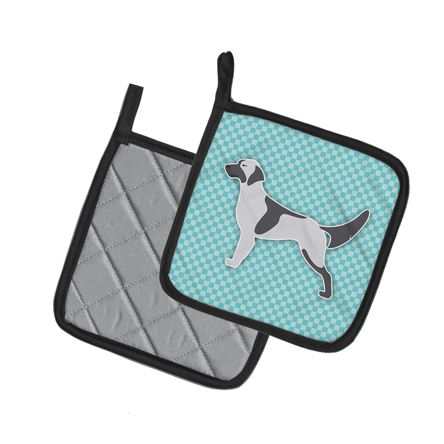 English Setter  Checkerboard Blue Pot Holder Set of 2 Heat Resistant Quilted Hot Pads 7.5 x 7.5 Inch, Insulated Kitchen Trivets for Cooking & Baking