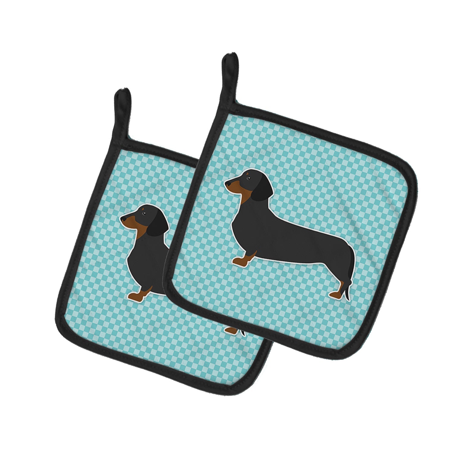 Dachshund  Checkerboard Blue Pot Holder Set of 2 Heat Resistant Quilted Hot Pads 7.5 x 7.5 Inch, Insulated Kitchen Trivets for Cooking & Baking