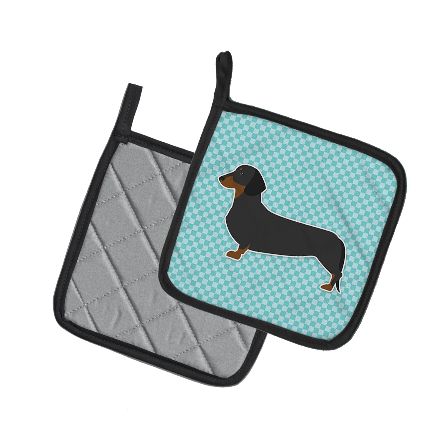 Dachshund  Checkerboard Blue Pot Holder Set of 2 Heat Resistant Quilted Hot Pads 7.5 x 7.5 Inch, Insulated Kitchen Trivets for Cooking & Baking