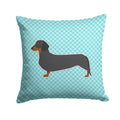 Dachshund  Checkerboard Blue Decorative Throw Pillow 14x14 Indoor Outdoor Accent Cushion, Fabric Cover with Insert for Sofa, Bed, Porch & Living Room
