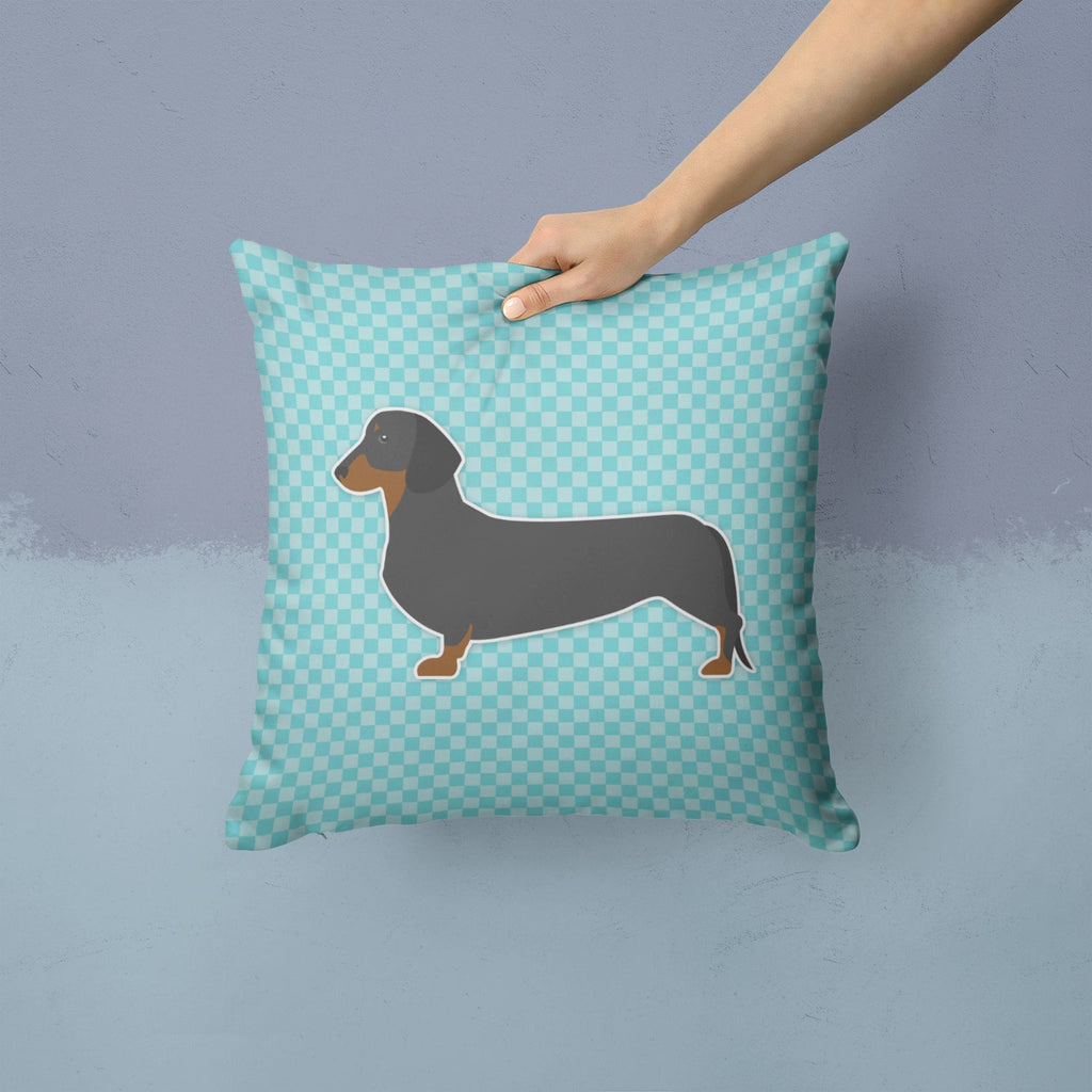 Dachshund  Checkerboard Blue Decorative Throw Pillow 14x14 Indoor Outdoor Accent Cushion, Fabric Cover with Insert for Sofa, Bed, Porch & Living Room
