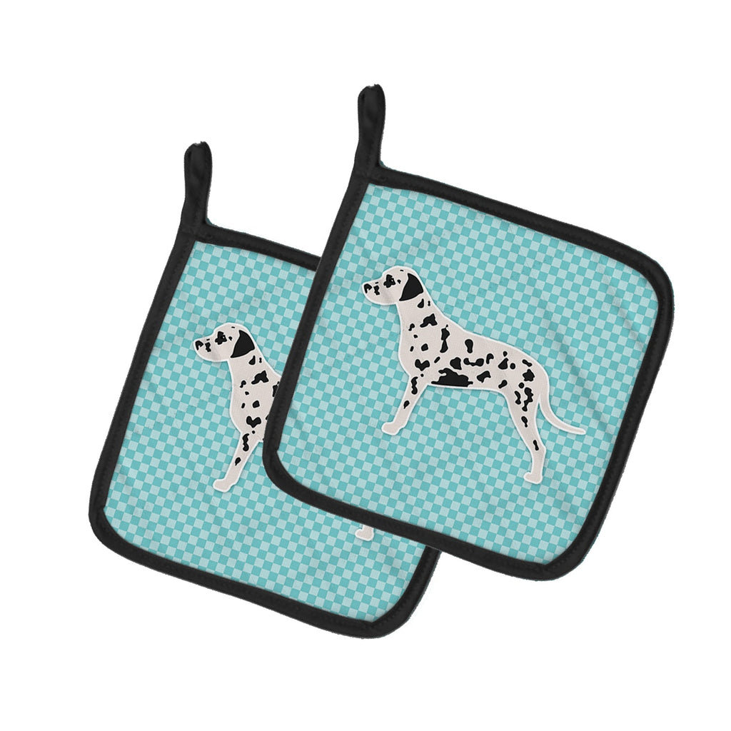 Dalmatian  Checkerboard Blue Pot Holder Set of 2 Heat Resistant Quilted Hot Pads 7.5 x 7.5 Inch, Insulated Kitchen Trivets for Cooking & Baking
