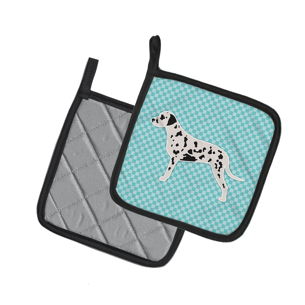 Dalmatian  Checkerboard Blue Pot Holder Set of 2 Heat Resistant Quilted Hot Pads 7.5 x 7.5 Inch, Insulated Kitchen Trivets for Cooking & Baking