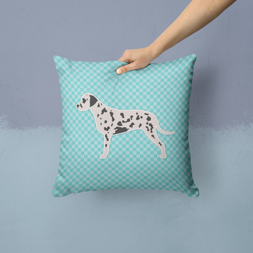 Dalmatian  Checkerboard Blue Decorative Throw Pillow 14x14 Indoor Outdoor Accent Cushion, Fabric Cover with Insert for Sofa, Bed, Porch & Living Room