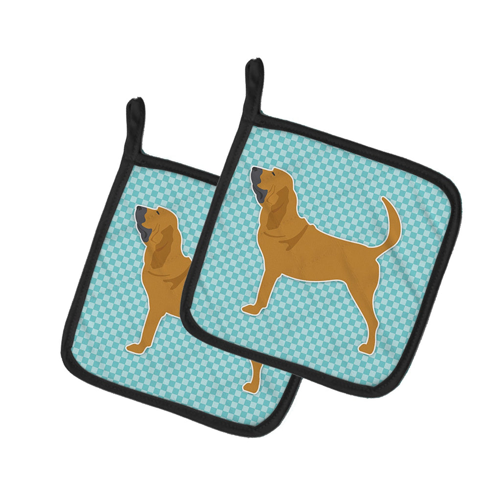 Bloodhound  Checkerboard Blue Pot Holder Set of 2 Heat Resistant Quilted Hot Pads 7.5 x 7.5 Inch, Insulated Kitchen Trivets for Cooking & Baking