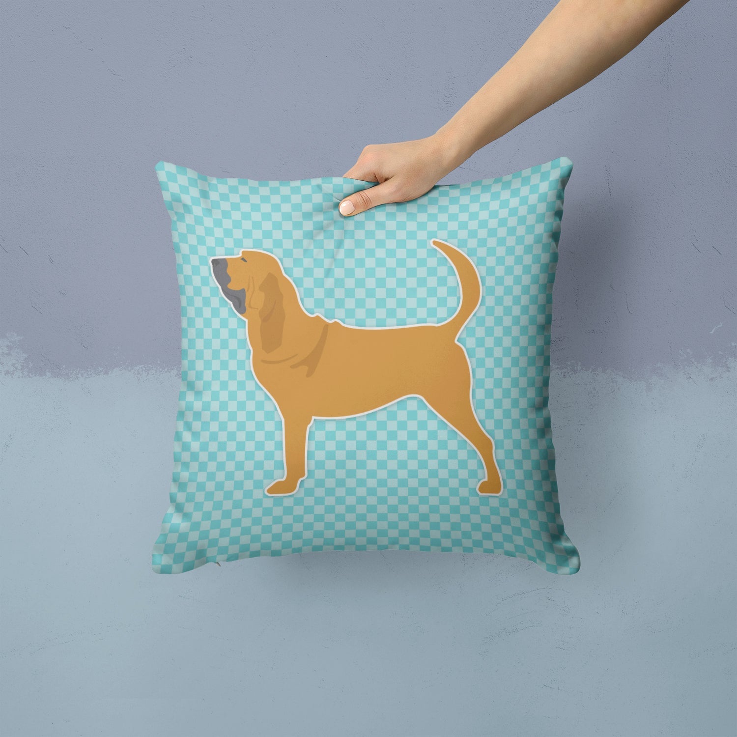Bloodhound  Checkerboard Blue Decorative Throw Pillow 14x14 Indoor Outdoor Accent Cushion, Fabric Cover with Insert for Sofa, Bed, Porch & Living Room