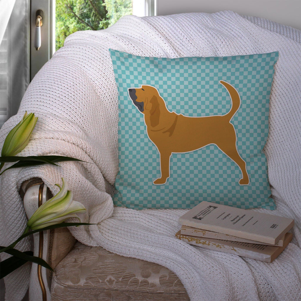Bloodhound  Checkerboard Blue Decorative Throw Pillow 14x14 Indoor Outdoor Accent Cushion, Fabric Cover with Insert for Sofa, Bed, Porch & Living Room