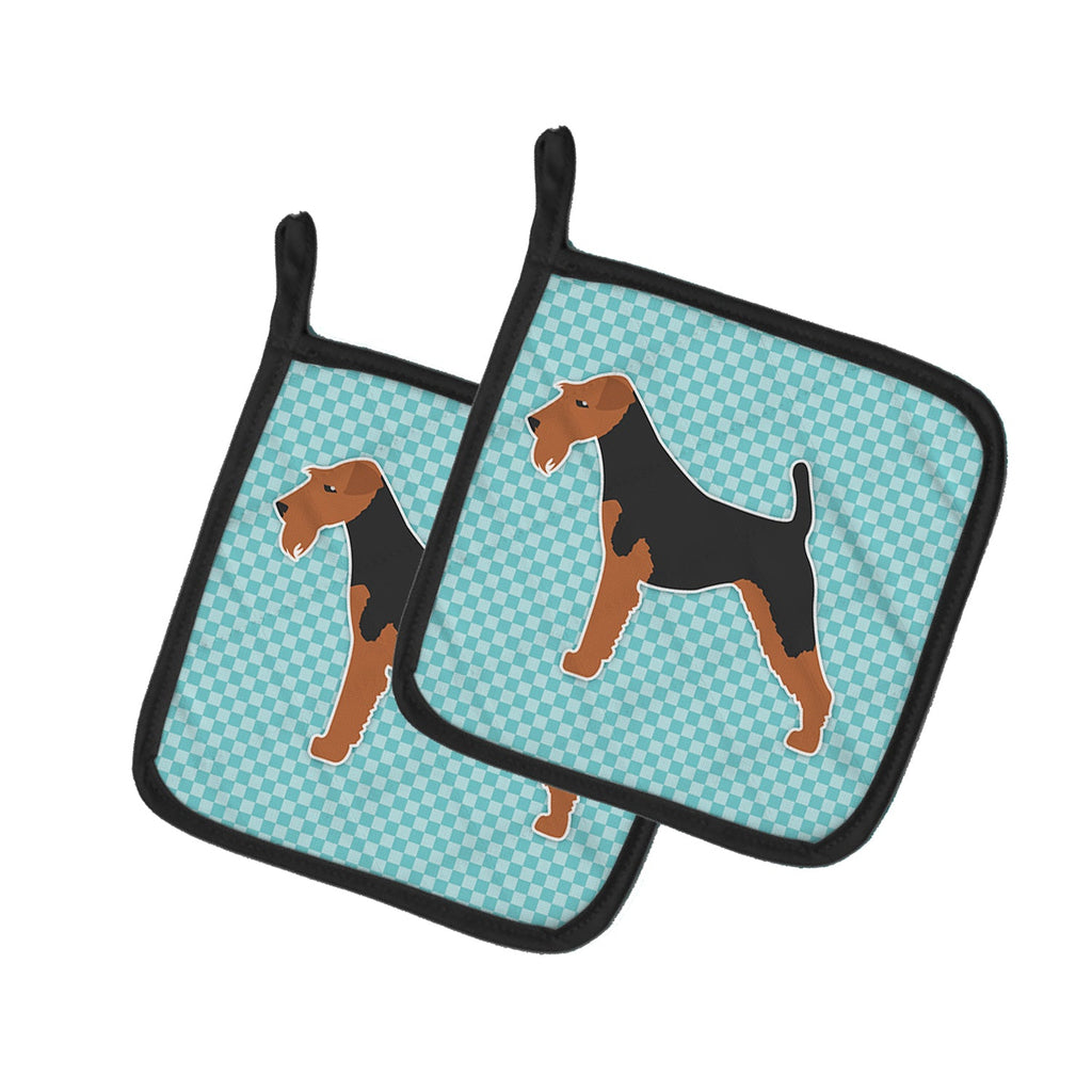 Welsh Terrier  Checkerboard Blue Pot Holder Set of 2 Heat Resistant Quilted Hot Pads 7.5 x 7.5 Inch, Insulated Kitchen Trivets for Cooking & Baking