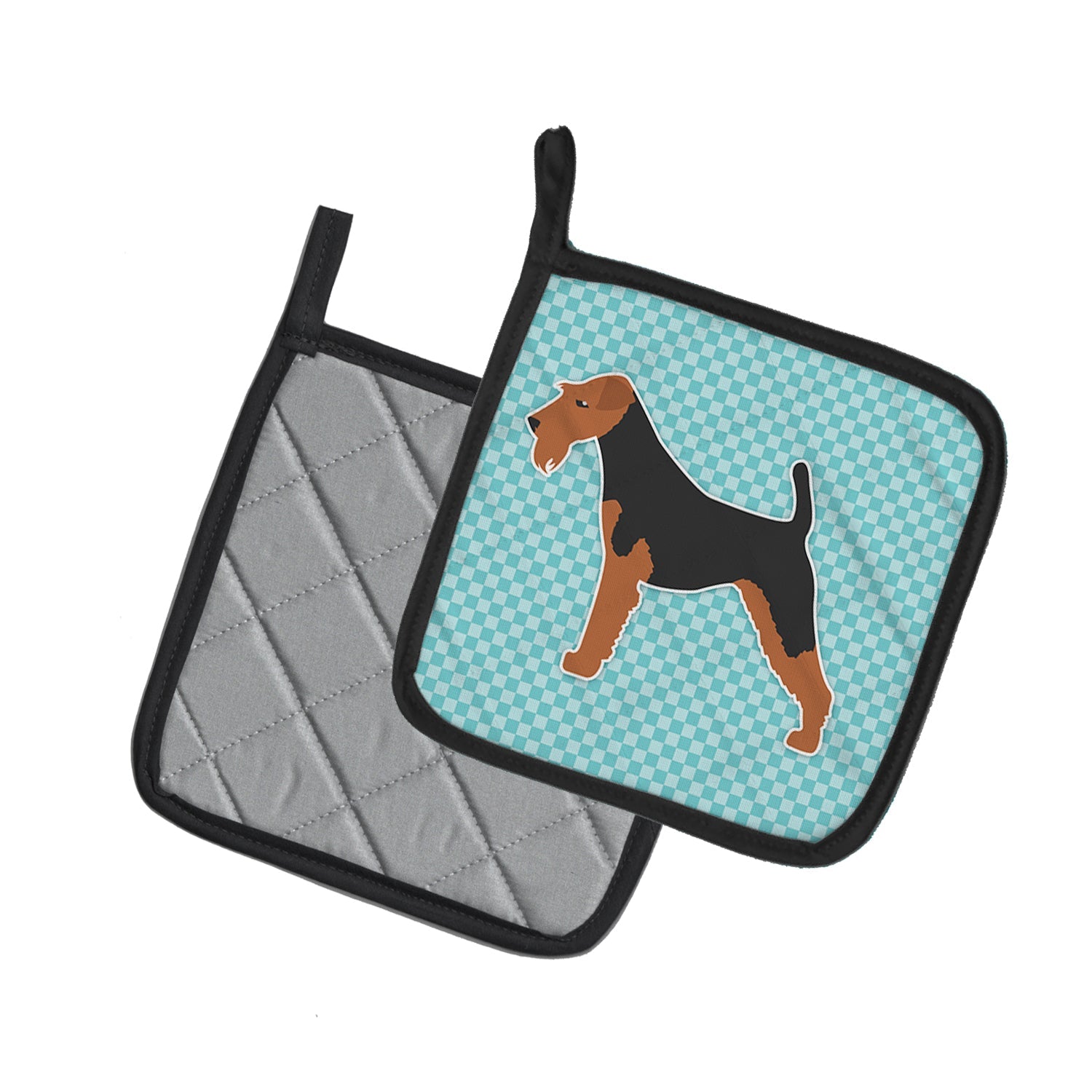 Welsh Terrier  Checkerboard Blue Pot Holder Set of 2 Heat Resistant Quilted Hot Pads 7.5 x 7.5 Inch, Insulated Kitchen Trivets for Cooking & Baking