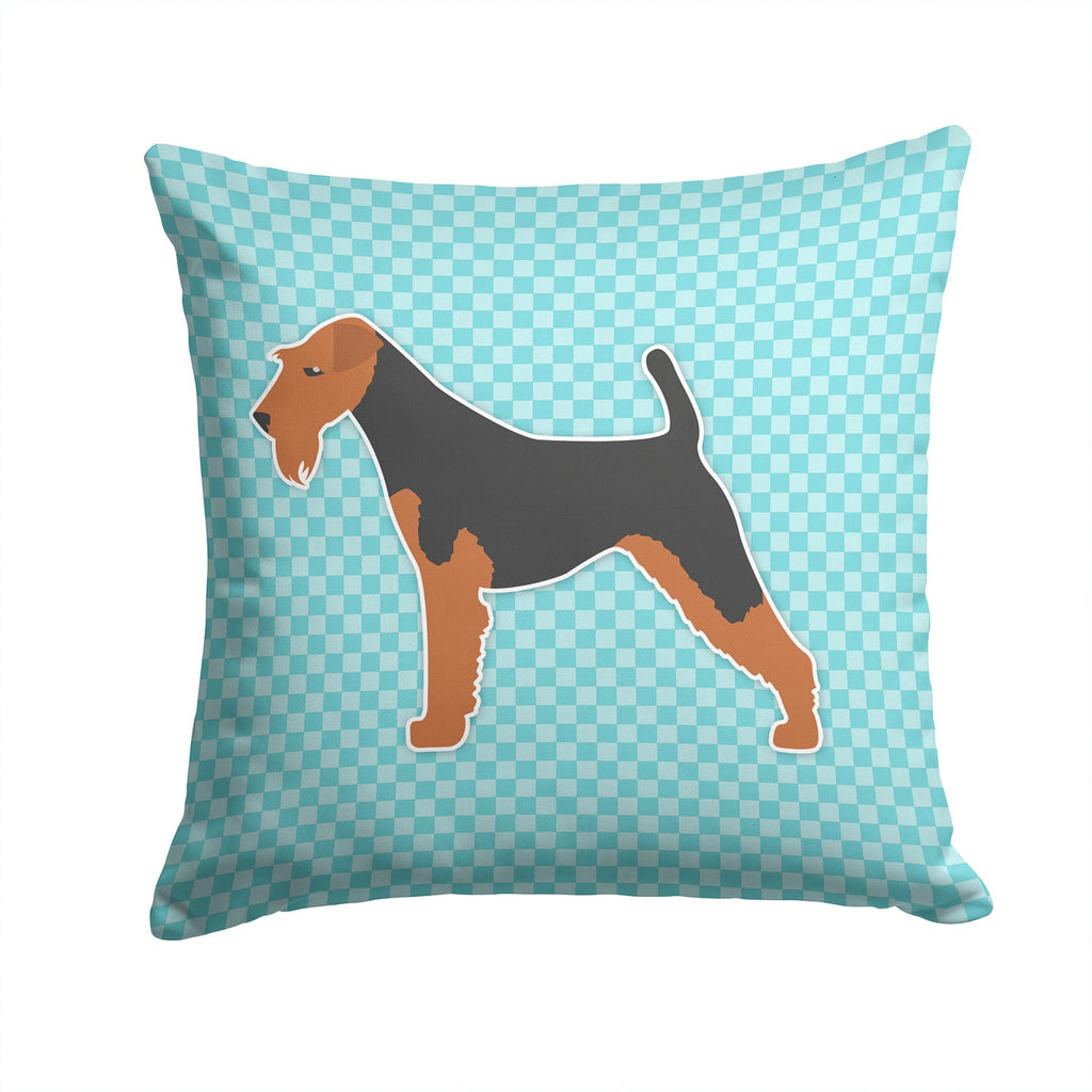 Welsh Terrier  Checkerboard Blue Decorative Throw Pillow 14x14 Indoor Outdoor Accent Cushion, Fabric Cover with Insert for Sofa, Bed, Porch & Living Room
