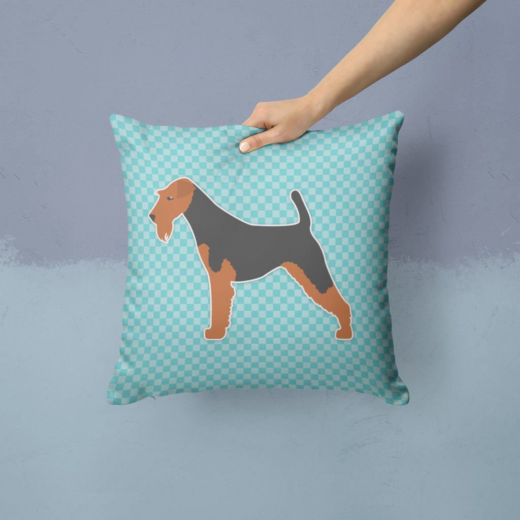 Welsh Terrier  Checkerboard Blue Decorative Throw Pillow 14x14 Indoor Outdoor Accent Cushion, Fabric Cover with Insert for Sofa, Bed, Porch & Living Room