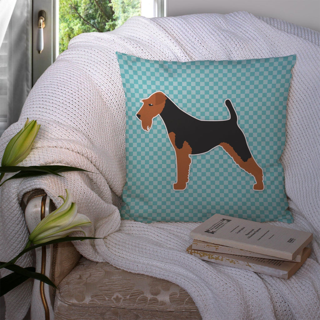 Welsh Terrier  Checkerboard Blue Decorative Throw Pillow 14x14 Indoor Outdoor Accent Cushion, Fabric Cover with Insert for Sofa, Bed, Porch & Living Room