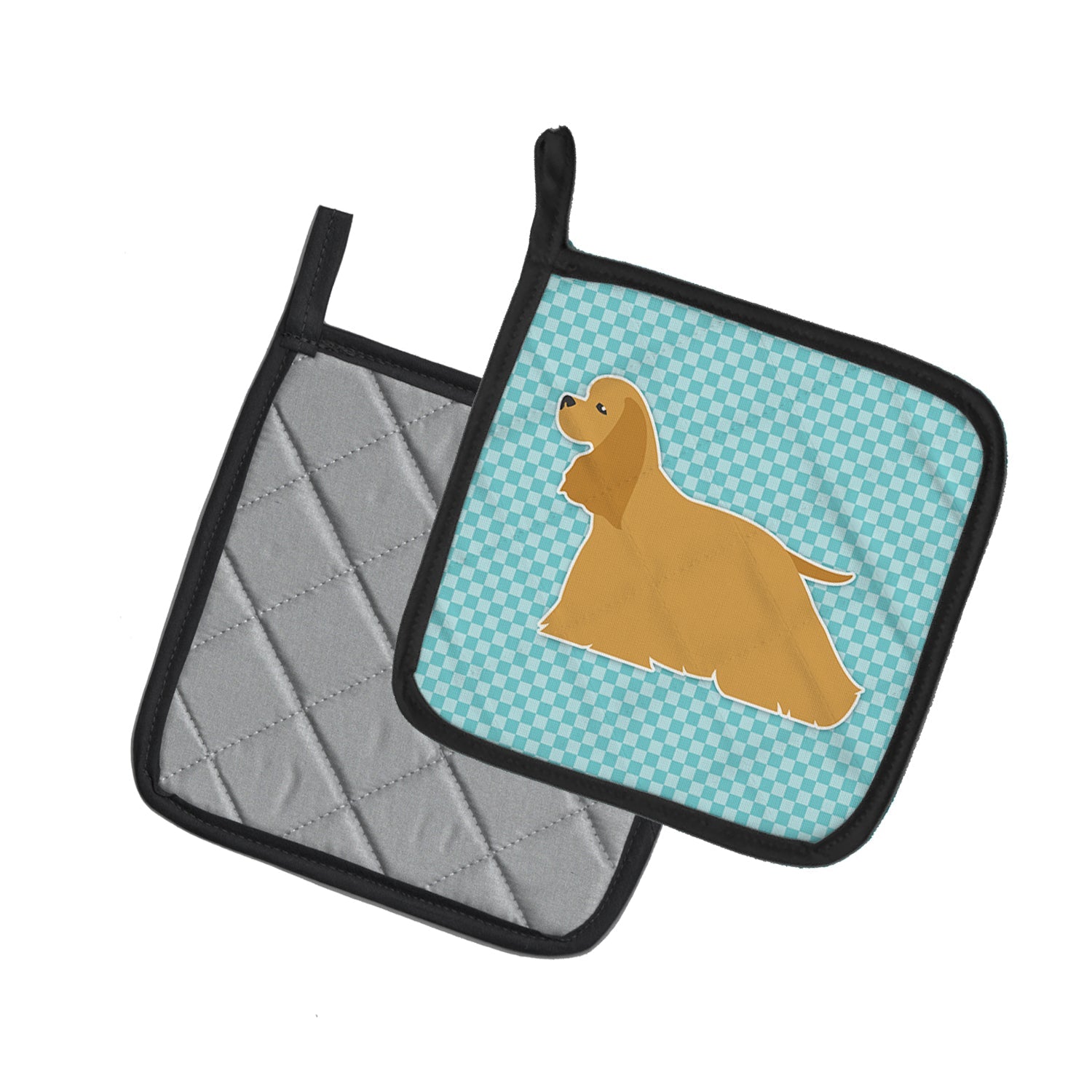 Cocker Spaniel  Checkerboard Blue Pot Holder Set of 2 Heat Resistant Quilted Hot Pads 7.5 x 7.5 Inch, Insulated Kitchen Trivets for Cooking & Baking