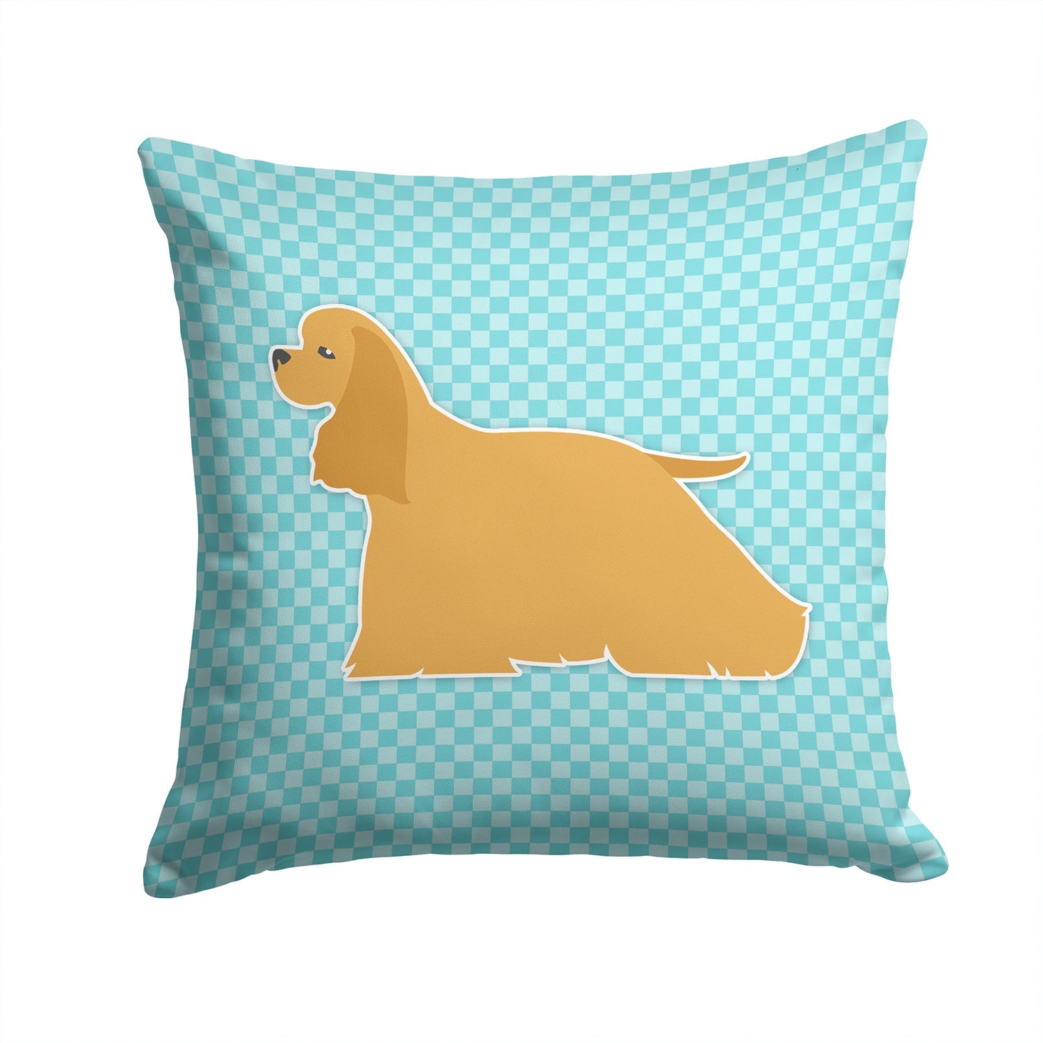Cocker Spaniel  Checkerboard Blue Decorative Throw Pillow 14x14 Indoor Outdoor Accent Cushion, Fabric Cover with Insert for Sofa, Bed, Porch & Living Room