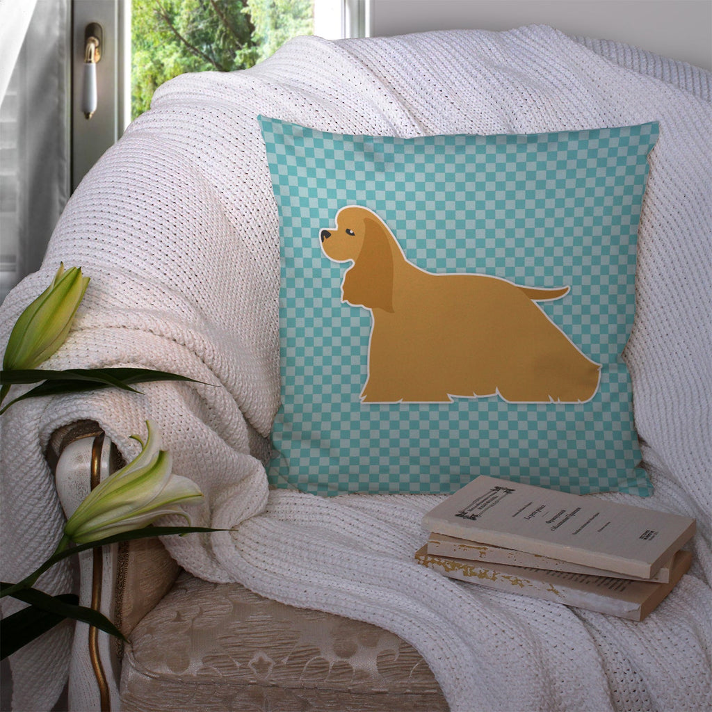 Cocker Spaniel  Checkerboard Blue Decorative Throw Pillow 14x14 Indoor Outdoor Accent Cushion, Fabric Cover with Insert for Sofa, Bed, Porch & Living Room