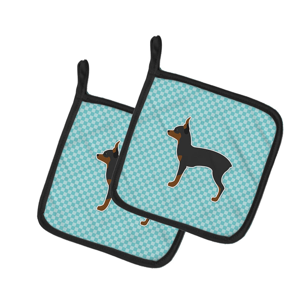 Toy Fox Terrier  Checkerboard Blue Pot Holder Set of 2 Heat Resistant Quilted Hot Pads 7.5 x 7.5 Inch, Insulated Kitchen Trivets for Cooking & Baking