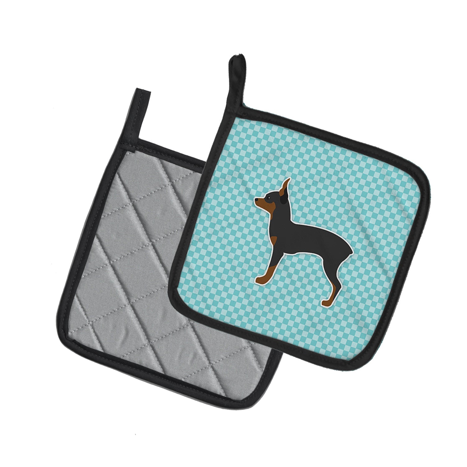 Toy Fox Terrier  Checkerboard Blue Pot Holder Set of 2 Heat Resistant Quilted Hot Pads 7.5 x 7.5 Inch, Insulated Kitchen Trivets for Cooking & Baking