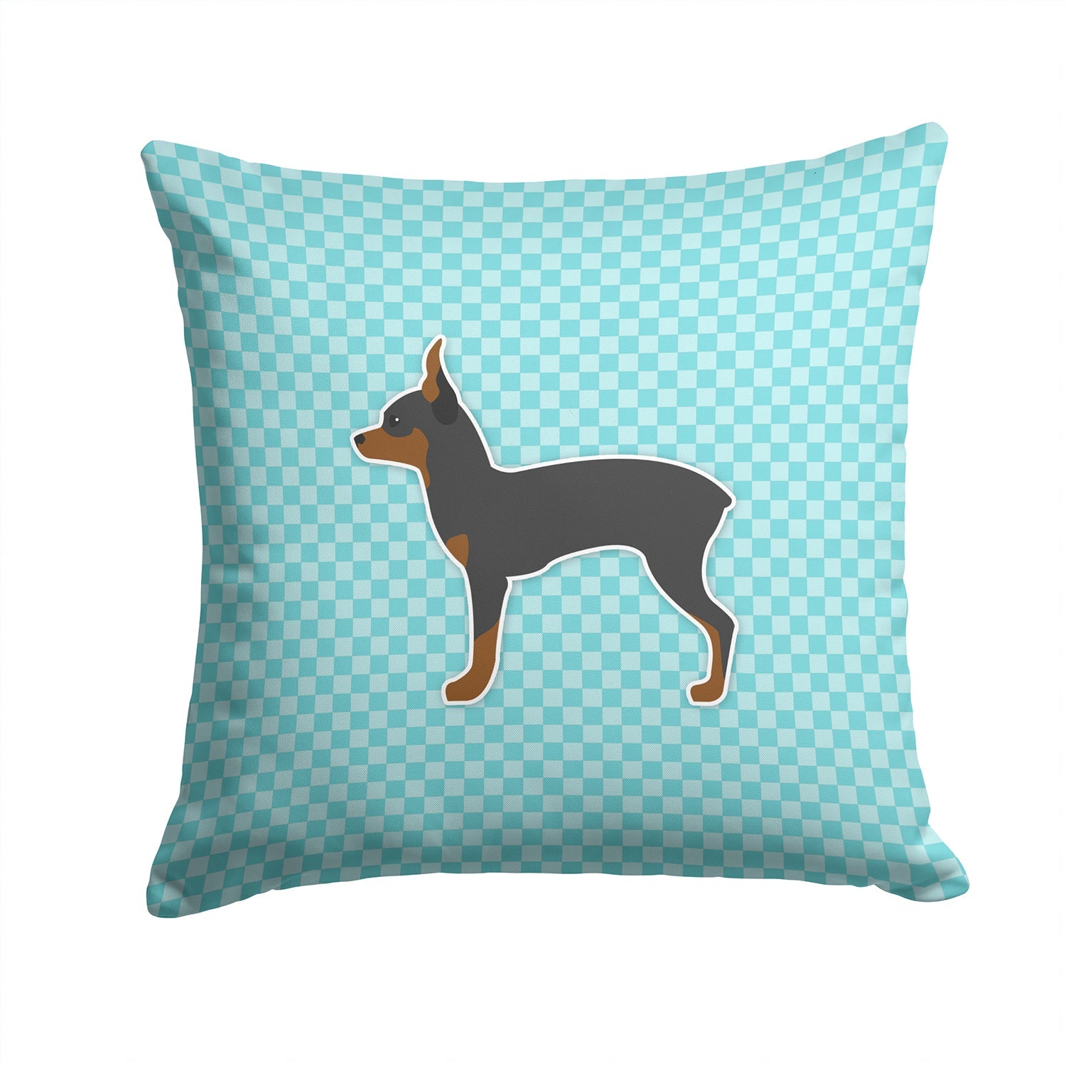 Toy Fox Terrier  Checkerboard Blue Decorative Throw Pillow 14x14 Indoor Outdoor Accent Cushion, Fabric Cover with Insert for Sofa, Bed, Porch & Living Room