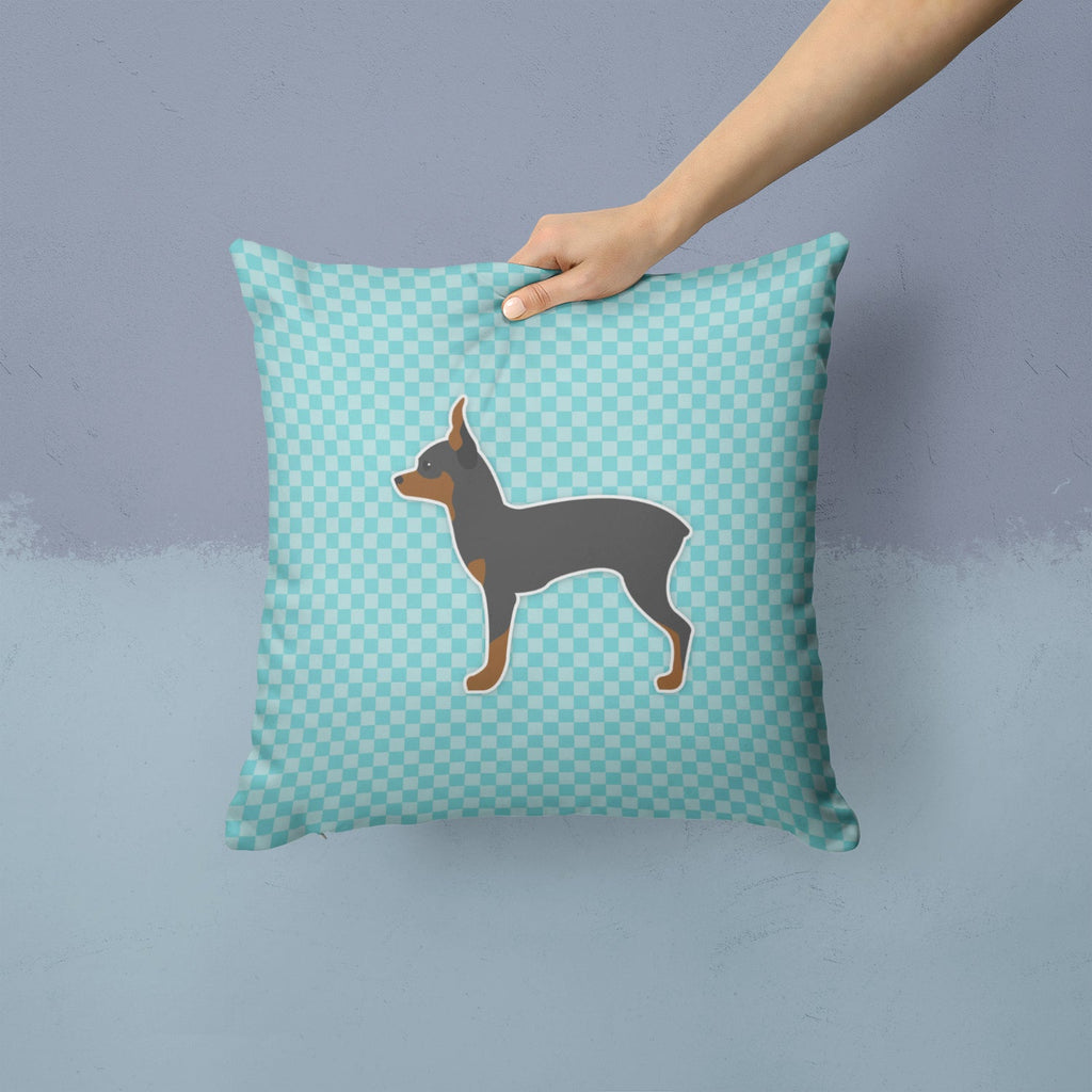 Toy Fox Terrier  Checkerboard Blue Decorative Throw Pillow 14x14 Indoor Outdoor Accent Cushion, Fabric Cover with Insert for Sofa, Bed, Porch & Living Room