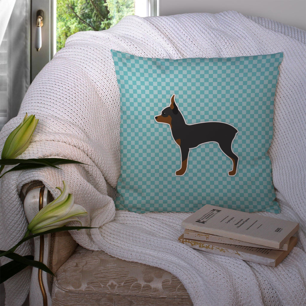 Toy Fox Terrier  Checkerboard Blue Decorative Throw Pillow 14x14 Indoor Outdoor Accent Cushion, Fabric Cover with Insert for Sofa, Bed, Porch & Living Room
