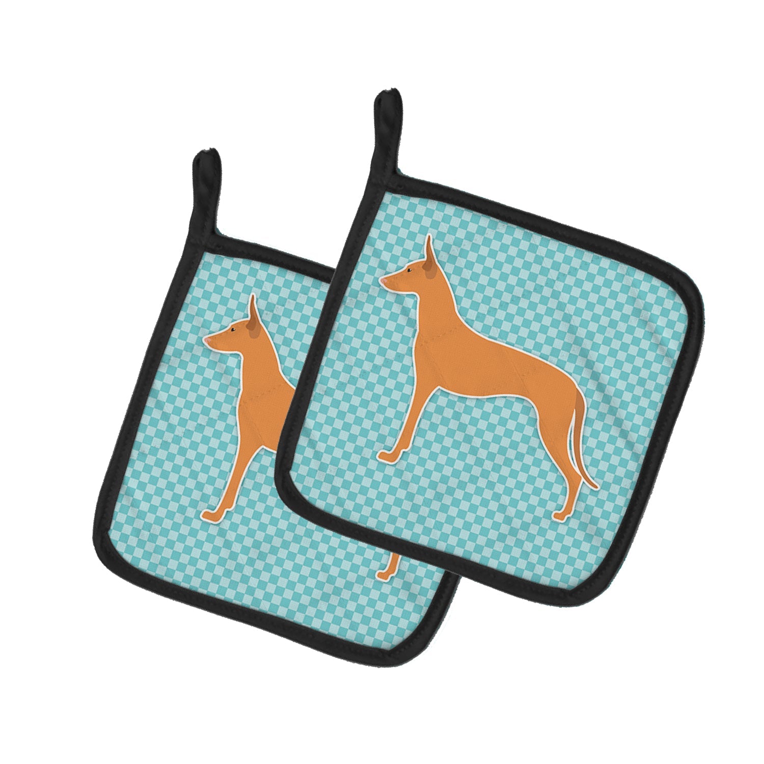Pharaoh Hound  Checkerboard Blue Pot Holder Set of 2 Heat Resistant Quilted Hot Pads 7.5 x 7.5 Inch, Insulated Kitchen Trivets for Cooking & Baking