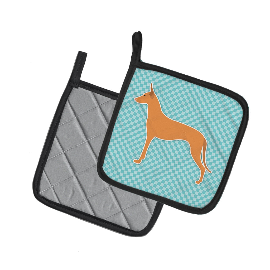 Pharaoh Hound  Checkerboard Blue Pot Holder Set of 2 Heat Resistant Quilted Hot Pads 7.5 x 7.5 Inch, Insulated Kitchen Trivets for Cooking & Baking