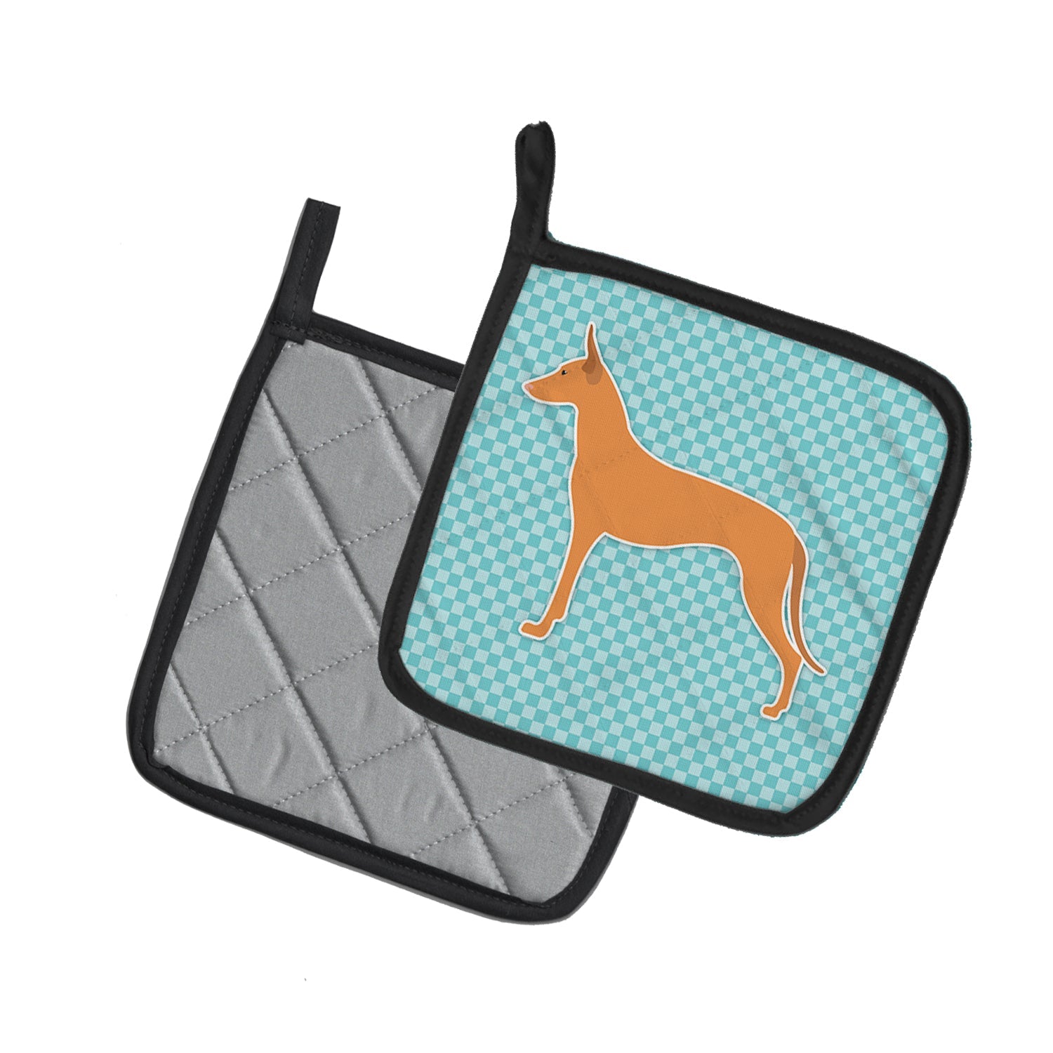Pharaoh Hound  Checkerboard Blue Pot Holder Set of 2 Heat Resistant Quilted Hot Pads 7.5 x 7.5 Inch, Insulated Kitchen Trivets for Cooking & Baking
